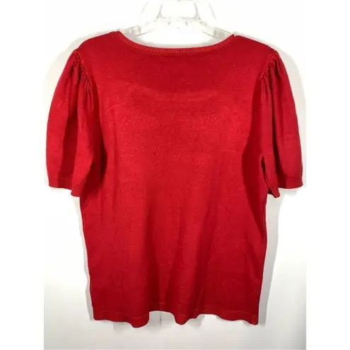 80 Park Women's Rhinestone Heart Short Sleeve Blouse Red Size XL