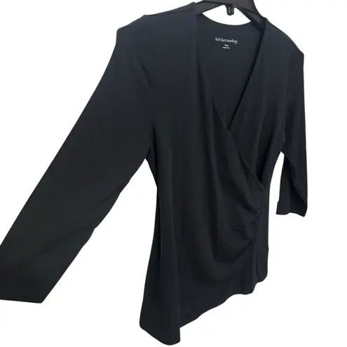 Soft Surroundings Soft Surroundings Alyssa Knit Top Womens Small Black Cross Over Ruched Casual