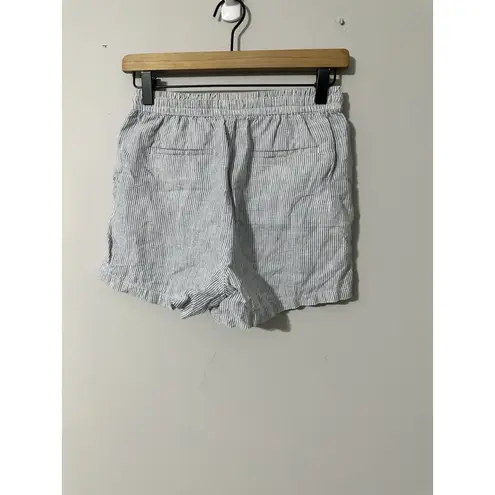 Quince 100% European Linen Drawstring Shorts Blue Pinstripe EUC Size XS