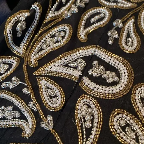 Carolyne Barton Nights Sequin Pearl Beaded Black Silk Lined Blouse size medium