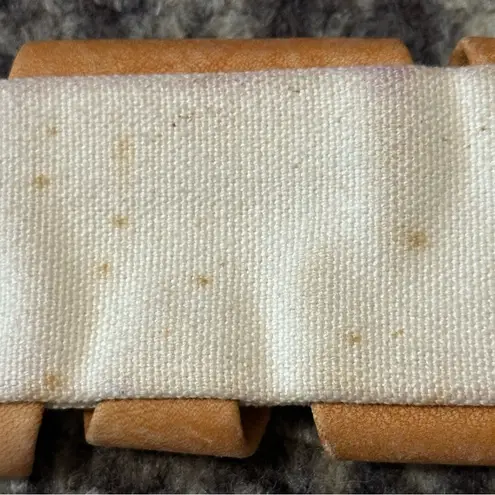 Vintage Women’s Size S Tan Leather Cream Canvas Adjustable Horn Closure Belt