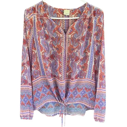 Ecru EUC Paisley Print Drawstring Hem
Blouse Large