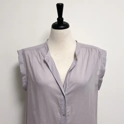 Vivienne Tam Light Gray Button Down V Neck Cuff Extended Shoulder Blouse NWT 10