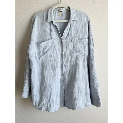 Magaschoni Magashoni Women’s Organic Cotton Button Up Top Size Large Baby Blue Minimalist