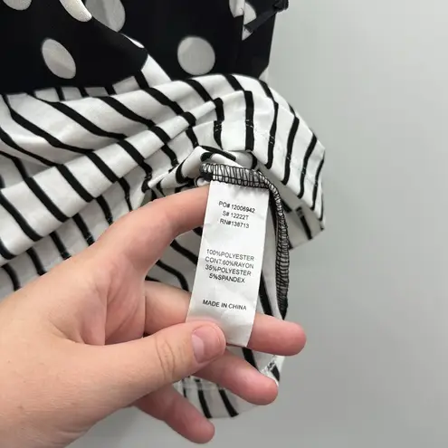 Doe & Rae Black White Stripe Polka Dot Blouse Women’s Size Small Workwear