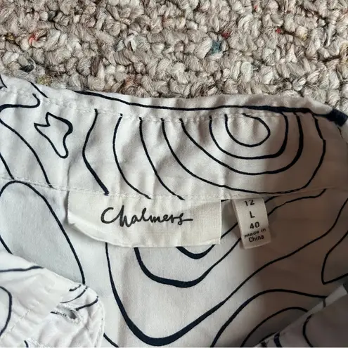 Chalmers Elyse Pajama Set White Black Cotton button up top pants women’s large