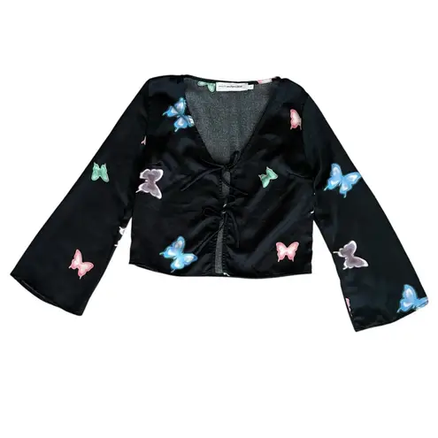 Lisa Says Gah Women’s Michelle Long Sleeve Tie Front Butterfly Cropped Top XS - Image 2