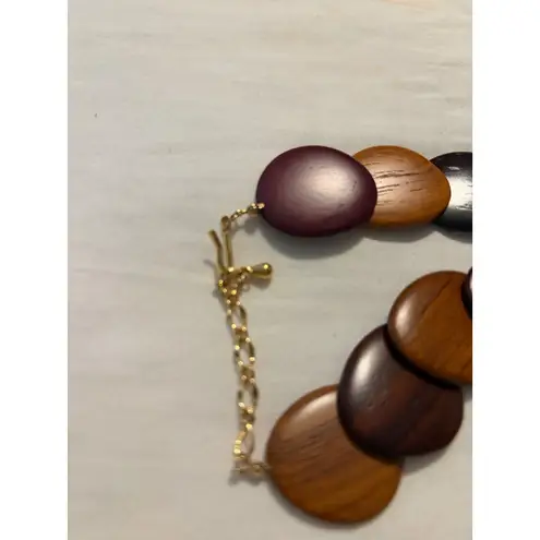Wooden Disc Necklace and Earrings Set Brown Purple Statement Jewelry Women