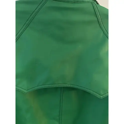 VTG 80s Lot One Inc of Boston Green Rain Coat PVC Tartan Liner Medium ROCKABILLY