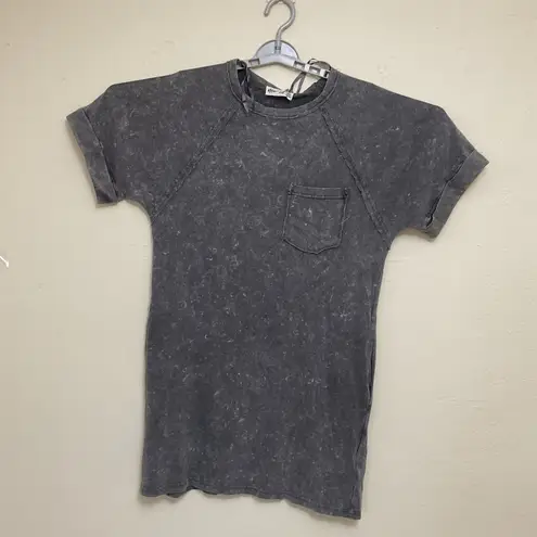 New In Womens Dark Gray Sleeve Crew Neck Front Pocket Mini Dress Size S