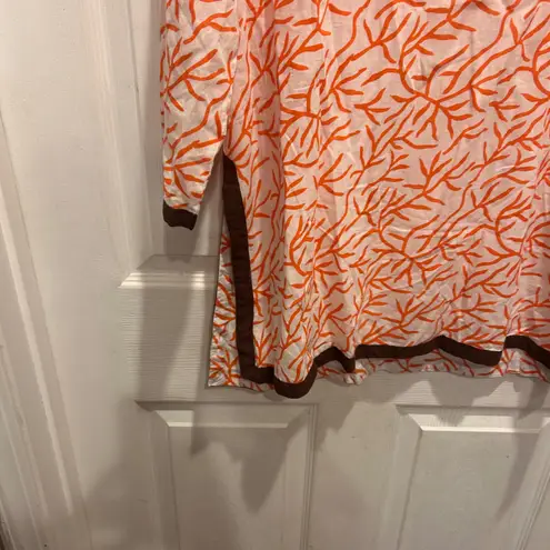 Roberta Roller Rabbit Tunic Top Women's L White Orange Coral Print Cotton