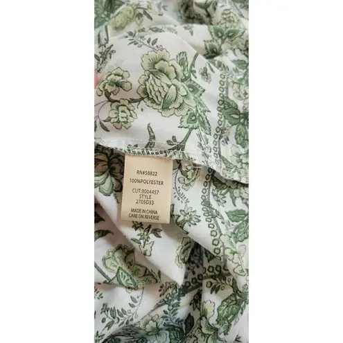 Thalia Sodi MAX STUDIO Womens size M Green/White Floral Long BOHO Peasant Sleeve Top Blouse