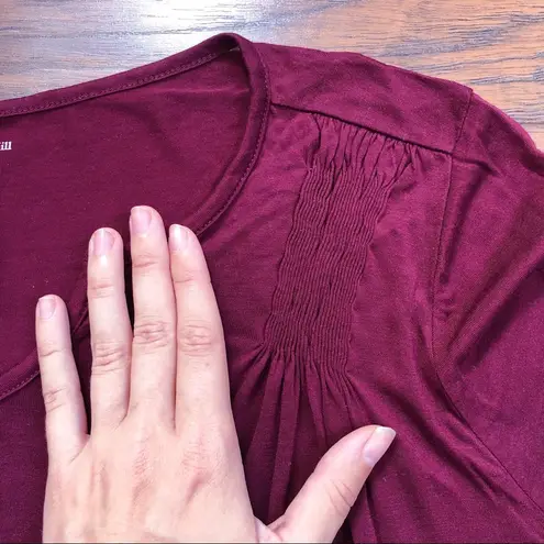 Garnet Hill • Pleat-Detail Knit Tunic burgundy maroon top tee shirred tencel