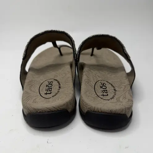 TAOS Sandals Women's 10 Pewter Genie BOHO Studded Beaded Metallic Comfort Luxury