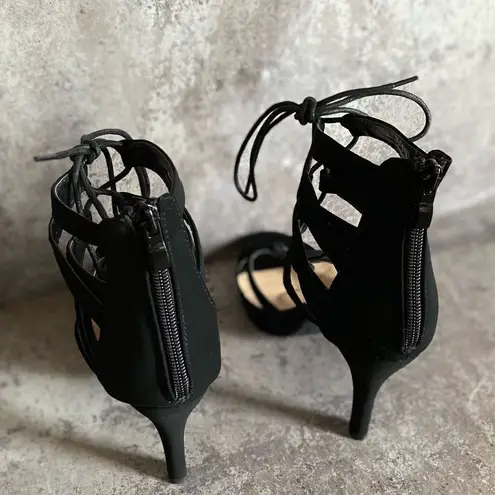 Top Moda Strappy Sexy Stiletto Lace Up Heels Black 8.5  Nubuck