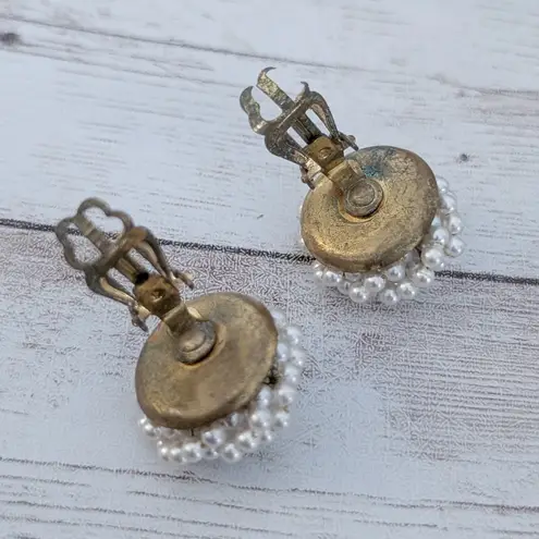 Vintage Clip On Earrings Faux Pearl Beaded Wrap 7/8"