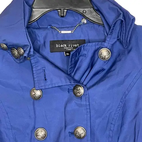 Black Rivet Jacket Size XS Blue Womens Button Up Lined Cotton Blend Hooded Coat