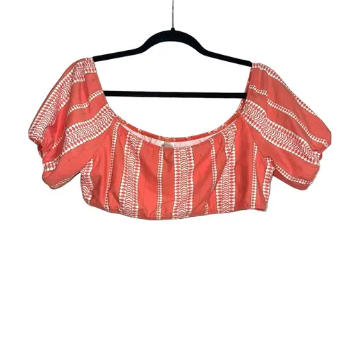 Lemlem NWT Luchia Puff Sleeve Crop Striped Bikini Top XL in Coral
