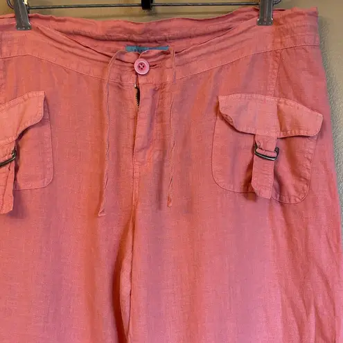 Johnny Was Size MEDIUM Coral Pink Linen Wide Leg Button-Front Pants