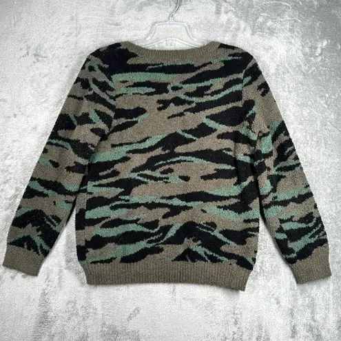 Barefoot Dreams Cozychic Ultra Lite Sweater Womens L Green Camo Pullover Cozy