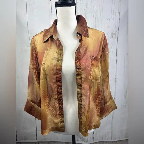 Coldwater Creek Vintage Warm Tones Button-Up Blouse Shirt Button Up