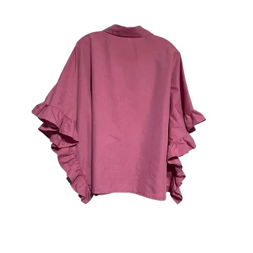 Miss Look Women's Top Blouse Button Down Blocked Ruffle Pink Size 2X