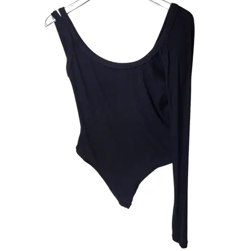 Alix NYC NWT Luna One Sleeve Ribbed Stretch Modal Jersey Thong Bodysuit in Black