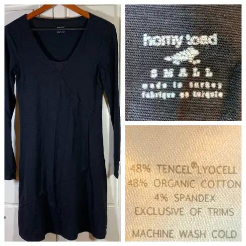 Horny Toad Long Sleeve Dress Small Black Tencel Organic Cotton Blend Minimalist