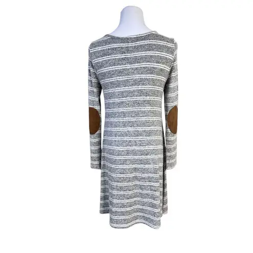 TwelveMonths Gray Striped Elbow Patch Jersey Knit Swing Dress size Small Causal