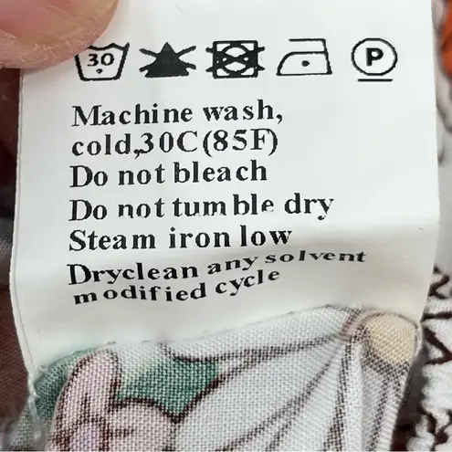 Cropped Boho Lantern Sleeve Floral Print Top w/ Drawstrings & Lace, Small Orange