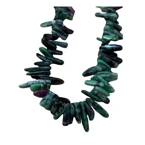 Ruby Zoisite Chip Necklace Sterling Silver Clasp Green