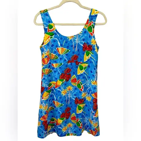 Vintage 90’s tropical colorful beach umbrella print short swim suit coverup med Blue