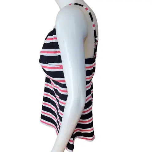 Pure Paradise Pink, Black, & White Striped Tankini Top (38D) Pink Size undefined