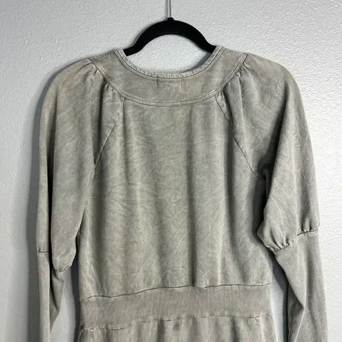 T.La Long Sleeve French Terry Casual Dress Green Mineral Wash Mini Short Small