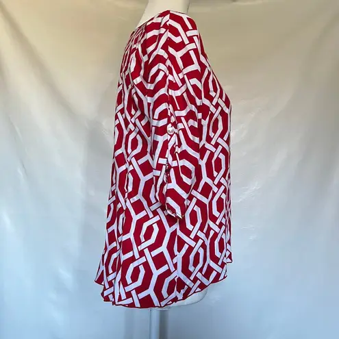 Escapada Pullover Womens Top Size XS Geometric Roll Tab Sleeve V-Neck Americana