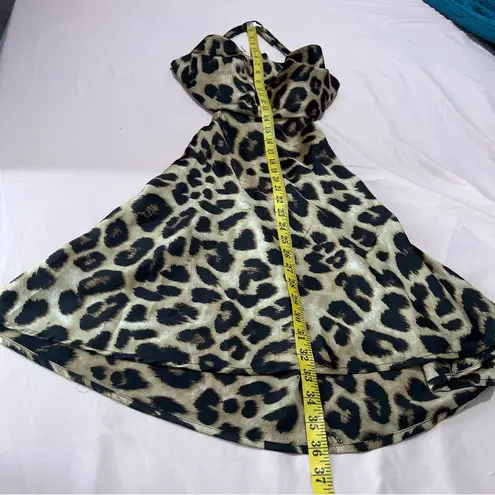 Mable Leopard Print Padded Bust Cowl Neck Open Back Satin Mini Dress Mob Wife Tan Size M