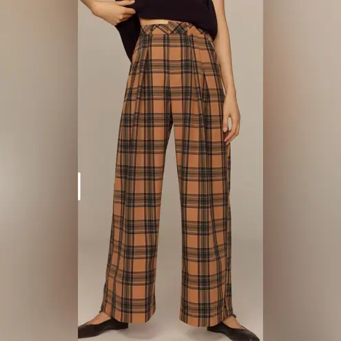 Maeve ANTHROPOLOGIE The Avery Elastic-Back Trousers Tan Plaid Size Small NWT