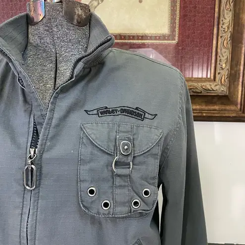 Vintage Harley Davidson Motorcycle Embroidered Rose Bomber Jacket