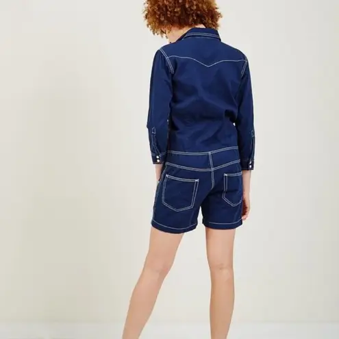 Denimist Cowboy Denim Jean Romper Dark Wash Western Pearlized Buttons size Med