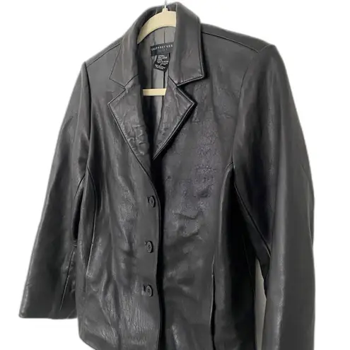 Geoffrey Beene VTG Y2K Sport Women’s Black Leather Button Up Pockets Jacket Sz S - Image 4