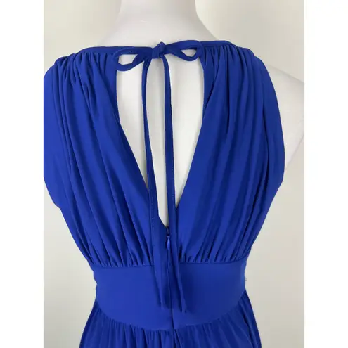 R & M Richards Royal Blue Beaded Halter Maxi Dress Formal Evening Gown Size 6