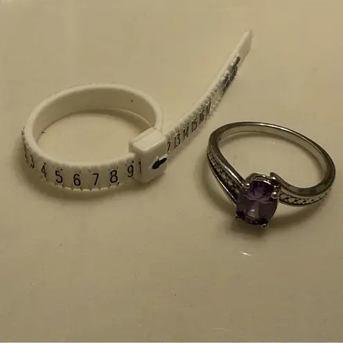 Amethyst Silver Cubic Zirconia Ring Size 9