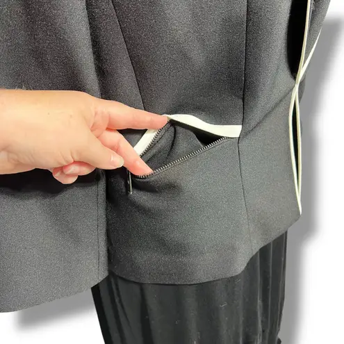 Kasper Womens Blazer Suit Jacket Zipper Pockets Black with White Accents Size 14