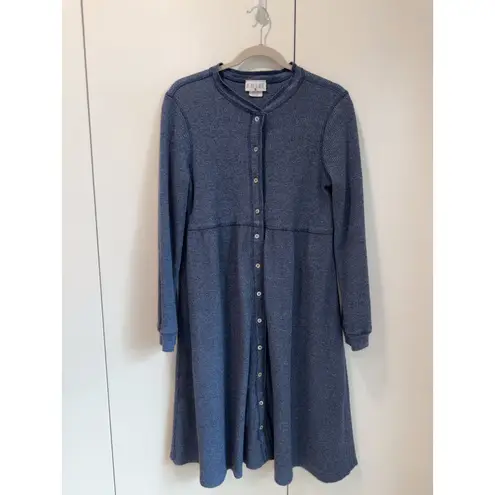 Vintage 90s Cottagecore Blue Thermal Dress Womens Medium Baby Doll Cozy Winter