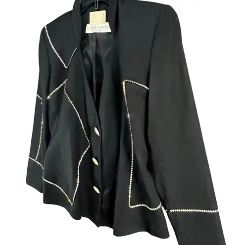 Alberto Makali x Lillie Rubin Blazer 4 Black Wool Rhinestones Jacket Retro Glam