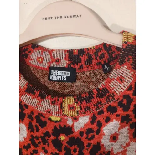 The Kooples RTR XL Red Black Yellow Floral Print Sweater Mock Maxi Long Dress