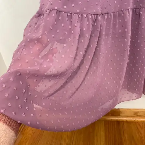 FASHION Midi Tiered Swiss Dot Dress Lilac Lavender Purple Faux Wrap Work NO BELT Size XL