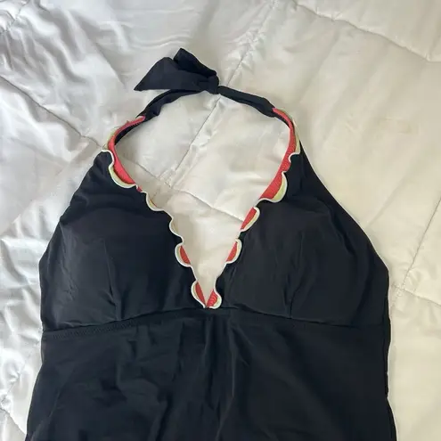 Profile By Gottex Womens 14 Coquette Swimsuit Tankini Top Black Pink Ruffle Y2K