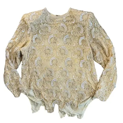 VTG Judith Ann Creations L Beaded Sequins Maxi Skirt Set Dress Formal Gold Ivory Size L