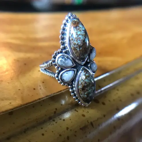 White Buffalo Blue Turquoise Sterling Silver Ring Size 6